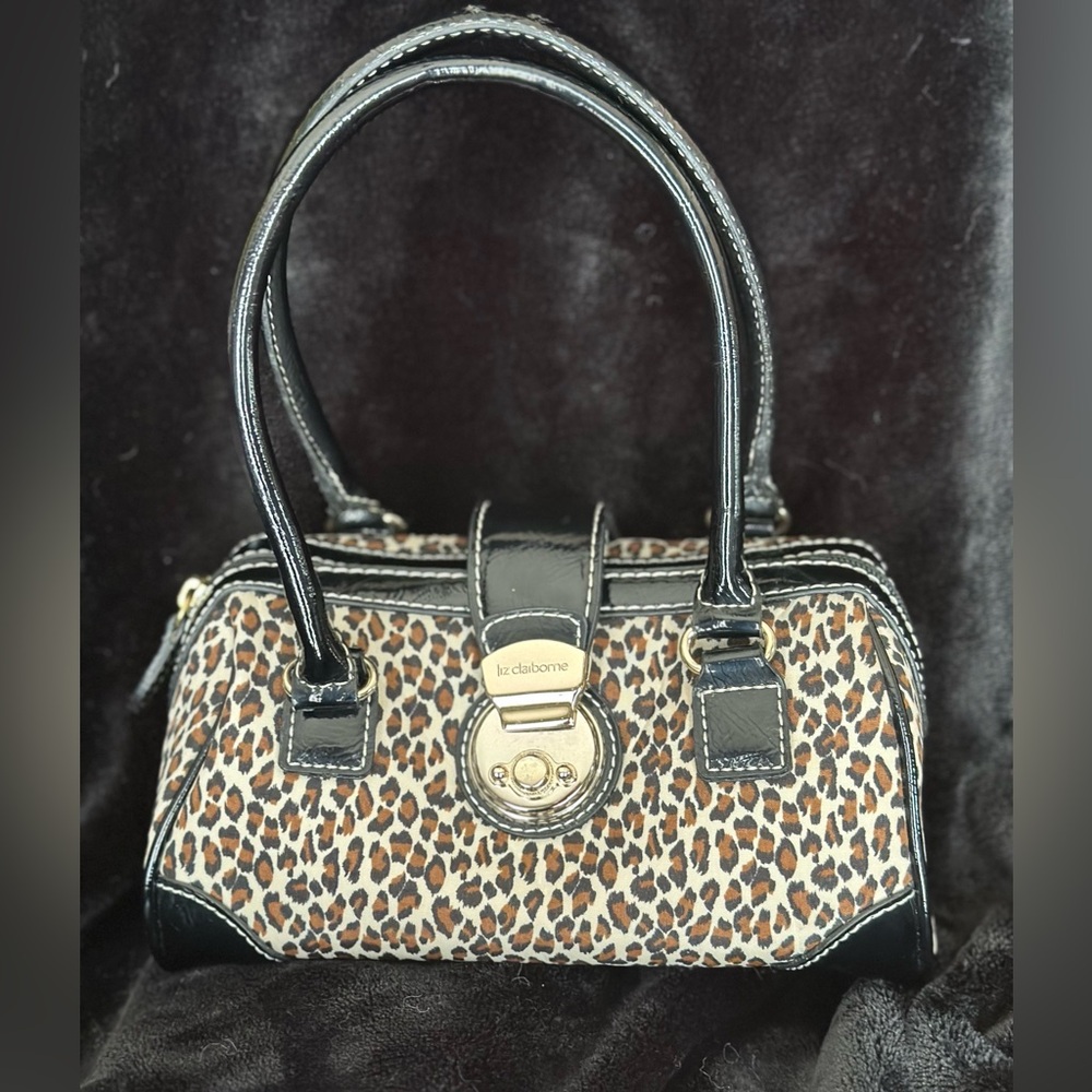 Liz Claiborne mini purse with a leopard print design.